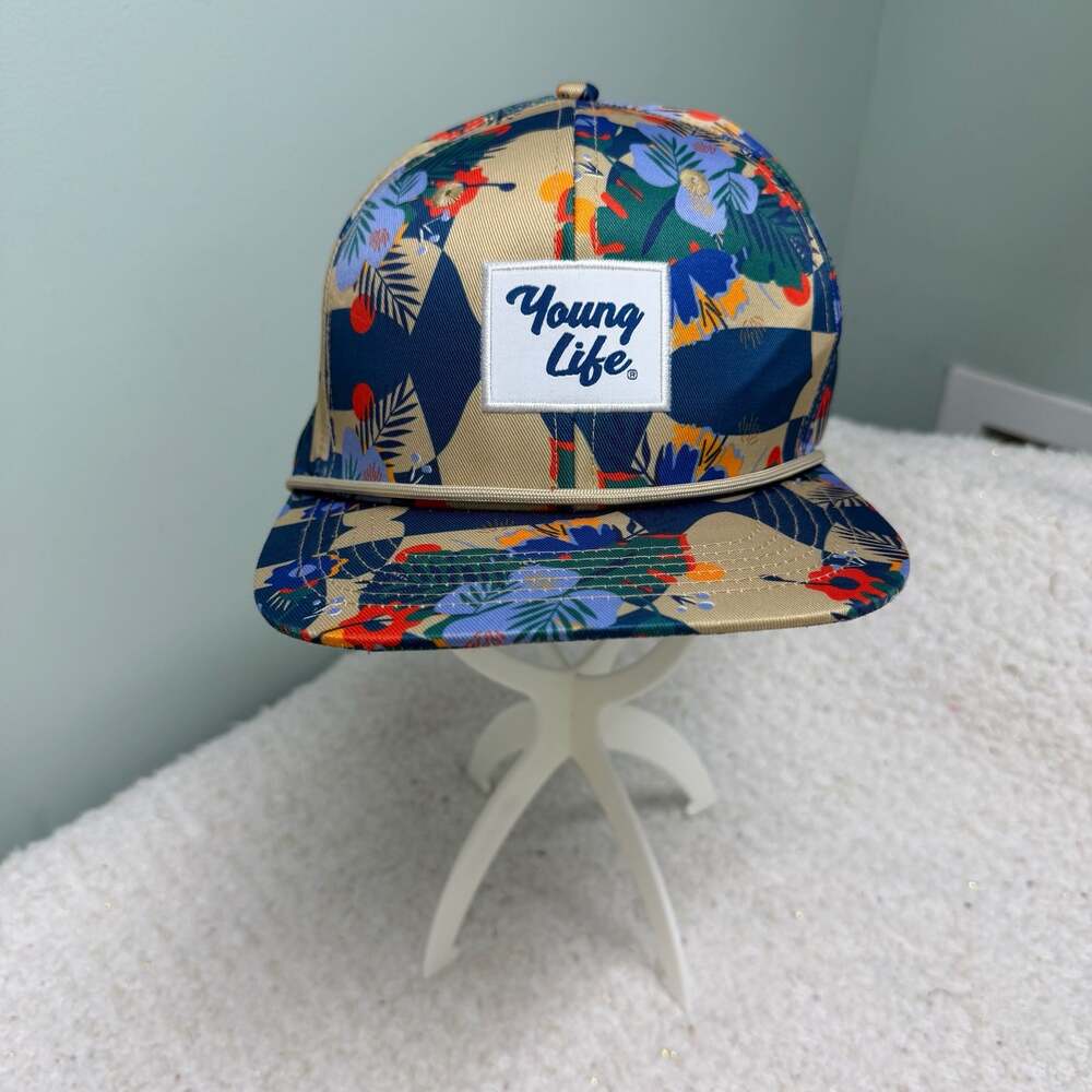 Young Life Floral Pattern Snapback Hat w Rope Detail Adjustable Hawaiian